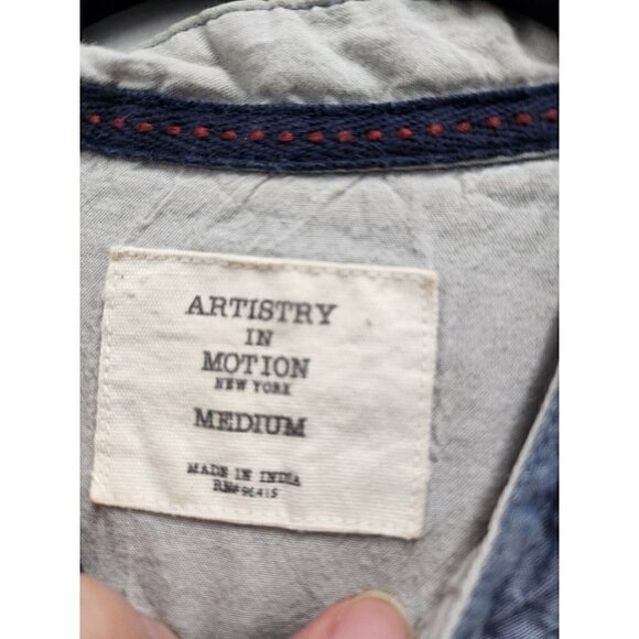 ARTISTRY In Motion Mens Shirt Medium Gray Chambray Cotton Long Sleeve Button Up - Picture 3 of 7